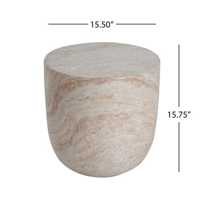 Outdoor / Indoor, Lightweight Concrete Side Table With Travertine - Beige Noble House