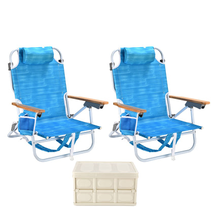 2 Piece Backpack Beach Chairs For Adults Beach Towel Backpack Beach Chairs For Adults 5 Position Chair With Pouch Folding Lightweight Positions Back Pack With Storage Box