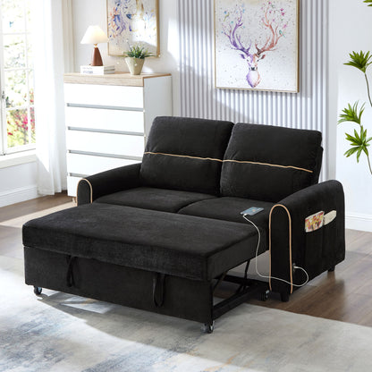 Pull Out Sofa Bed With Adjustable 3 Position Backrest, USB Charging Ports, Side Pockets Hearth and Haven