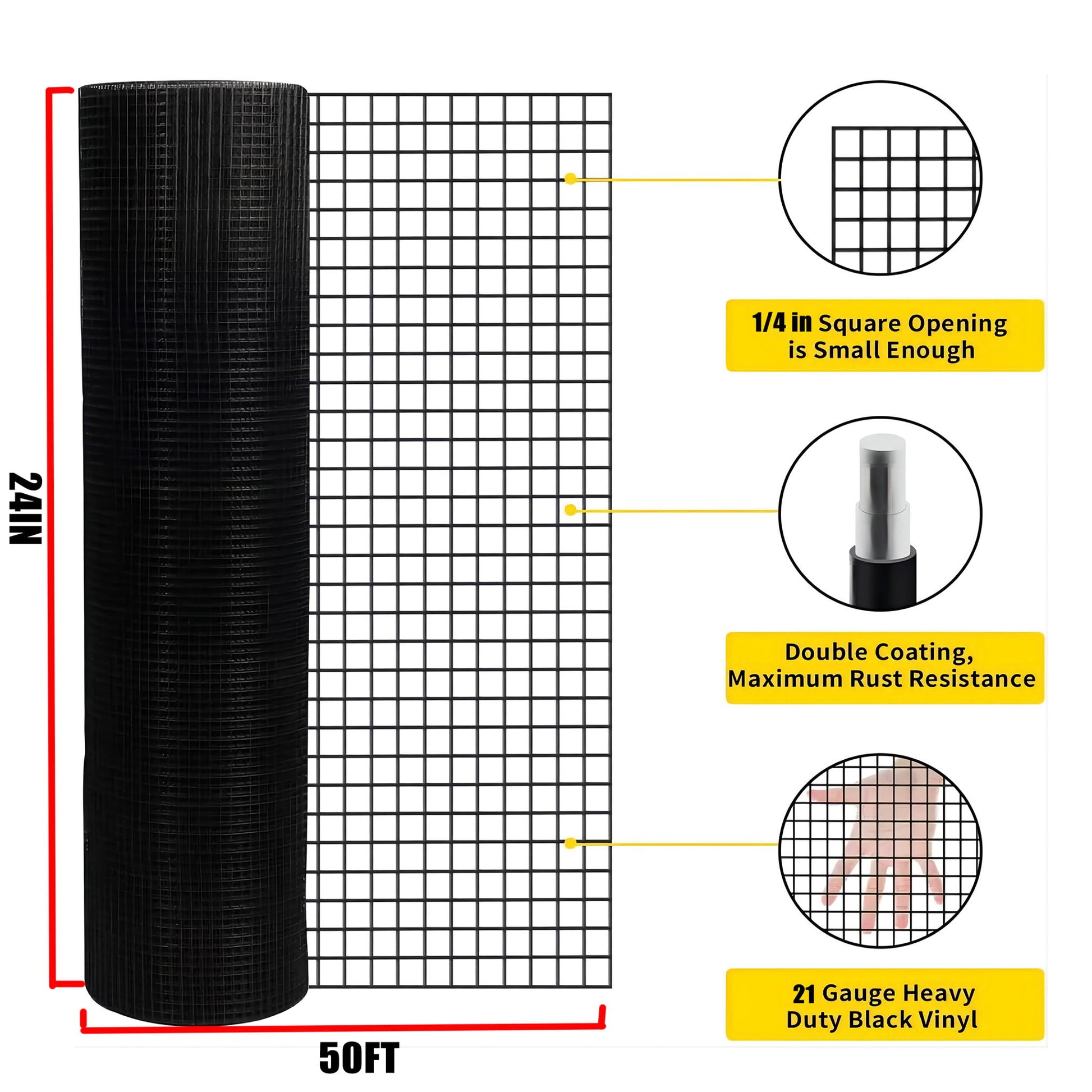 Vinyl Coated Hardware Cloth, 21 Gauge, Galvanized Steel, For Poultry Netting And Chicken Coop - Black Daily Nest