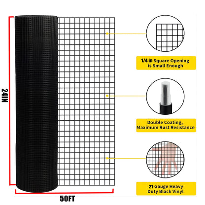 Vinyl Coated Hardware Cloth, 21 Gauge, Galvanized Steel, For Poultry Netting And Chicken Coop - Black Daily Nest