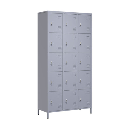 15 Door Lockers With Lock For Storage In Home, Gym, Office, And School - Gray Home Essentials