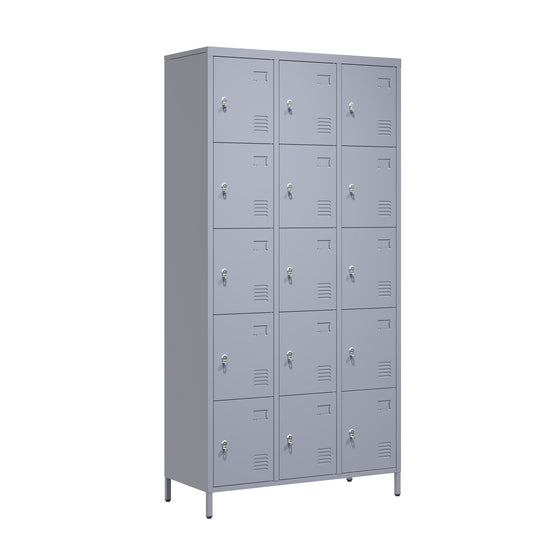 15 Door Lockers With Lock For Storage In Home, Gym, Office, And School - Gray Home Essentials