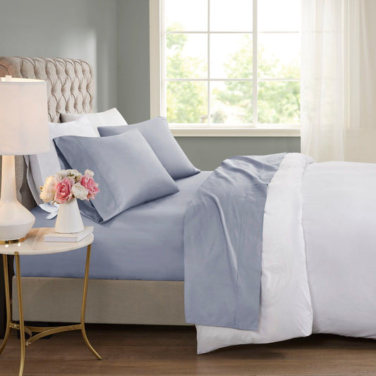 600 Thread Count - Cooling Cotton Blend 4 Piece King Sheet Set - Blue Beautyrest