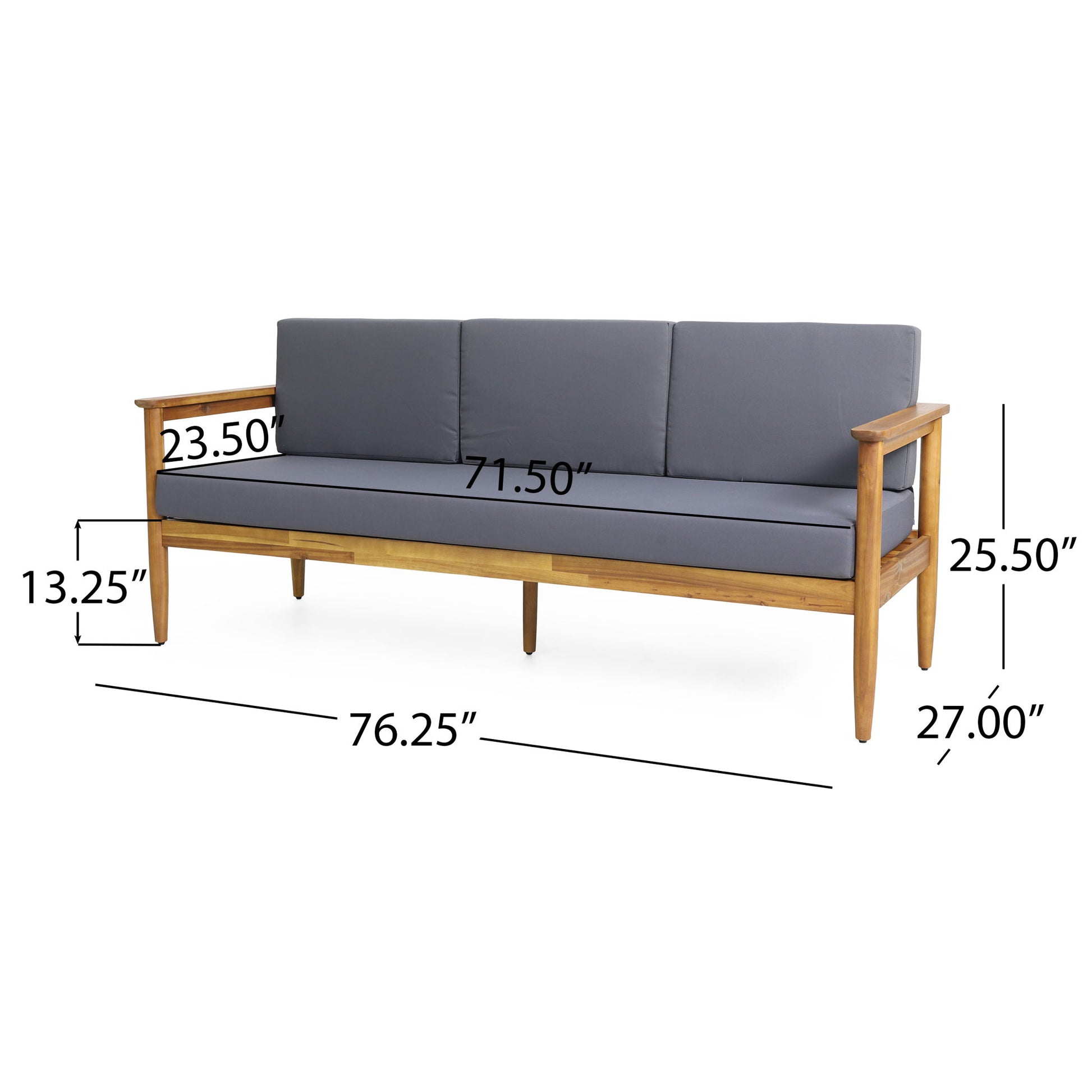 Outdoor 3 Seater Sofa With Cushion And Teak Acacia Wood - Dark Gray Noble House
