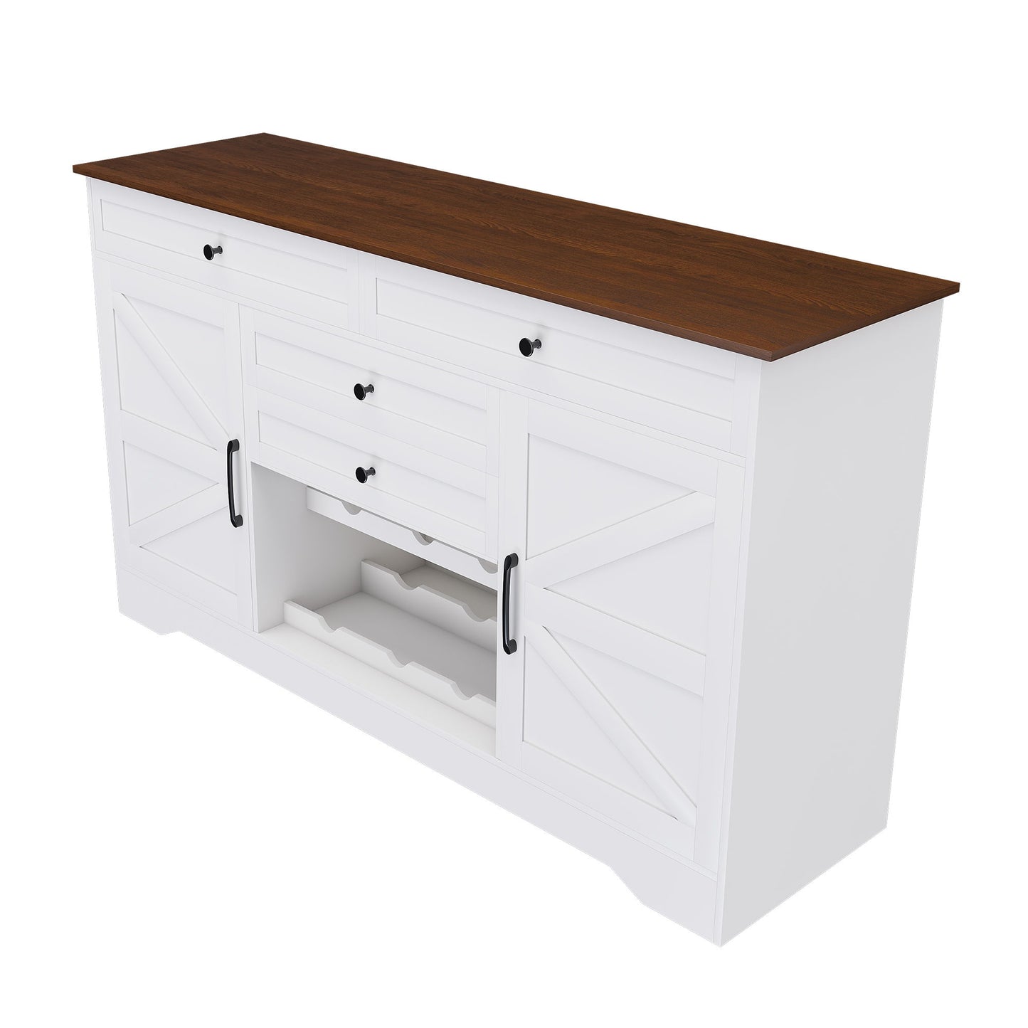 Rustic Farmhouse Kitchen Island With Storage Cabinet, Wood Top Breakfast Bar - White Home Essentials