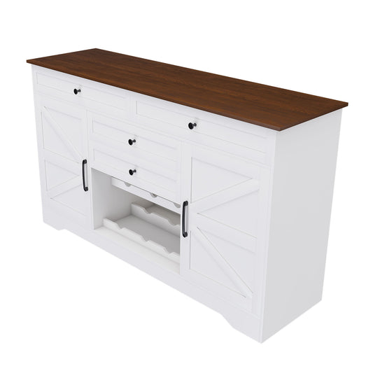 Rustic Farmhouse Kitchen Island With Storage Cabinet, Wood Top Breakfast Bar - White Home Essentials