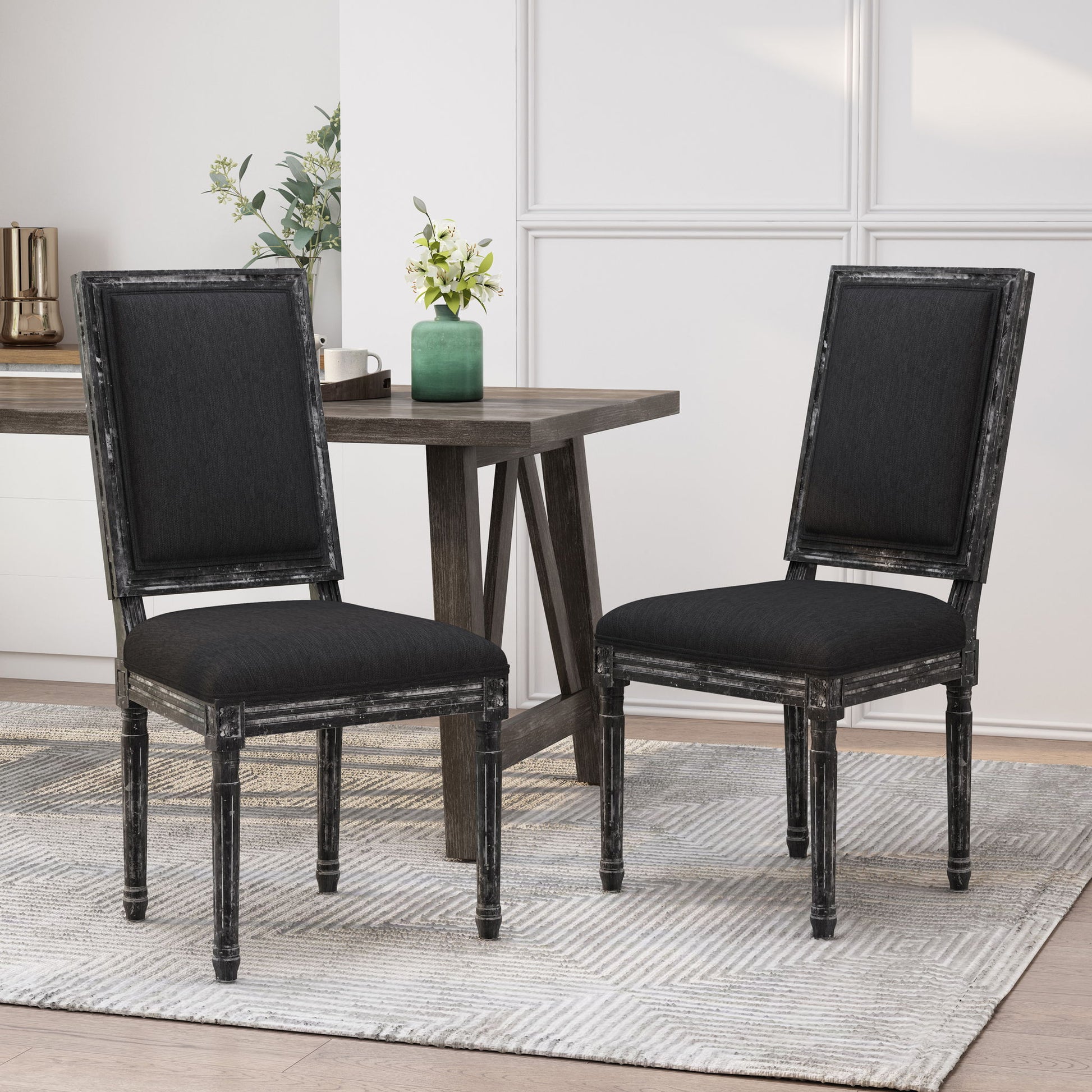 French Country Style Dining Chair With Upholstered Seating And Fluted Legs Noble House