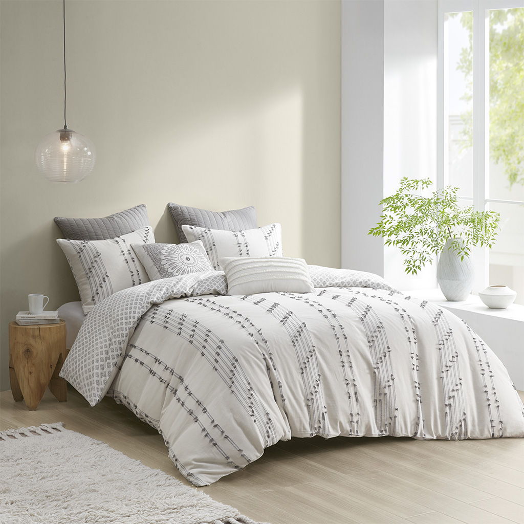 Kara - 3 Piece Cotton Jacquard Duvet Cover Set - White