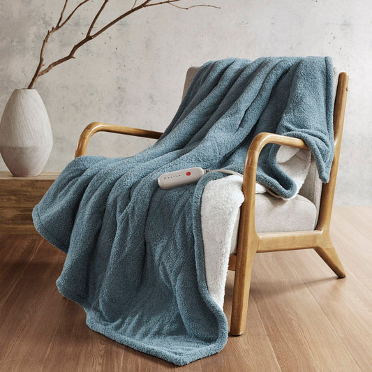 Amira - Dream Soft Heated Throw - Blue Sharper Image