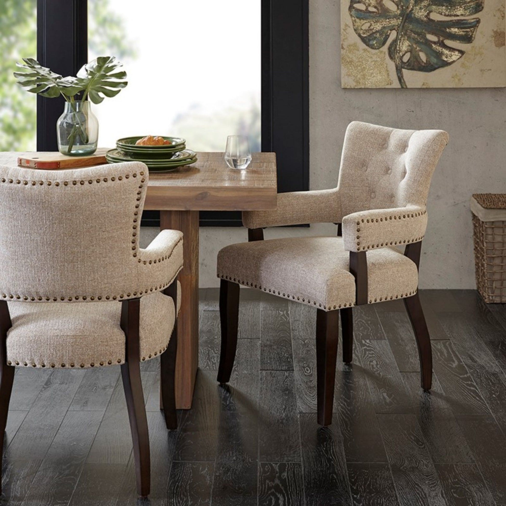 Brooklyn - Dining Arm Chair With Button Tufted Back (Set of 2) - Cream JLA