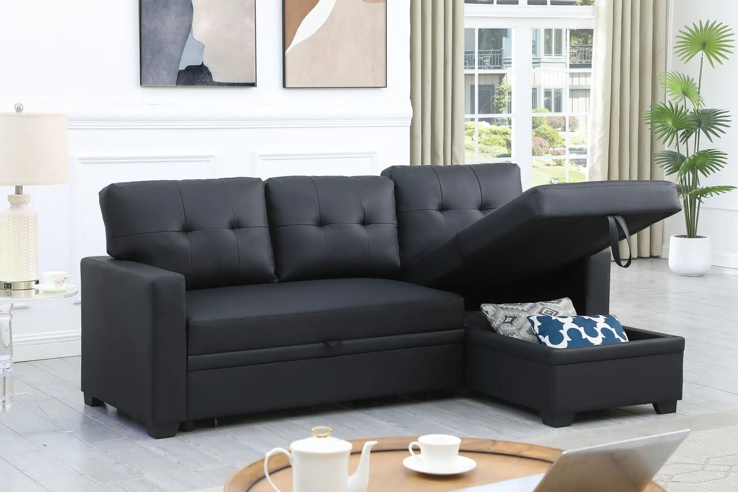 Upholstered Pull Out Sectional Sofa With Chaise Urban Retreats