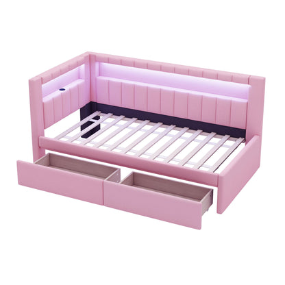 Upholstered Platform Bed With USB Ports And LED Belt Dreamland