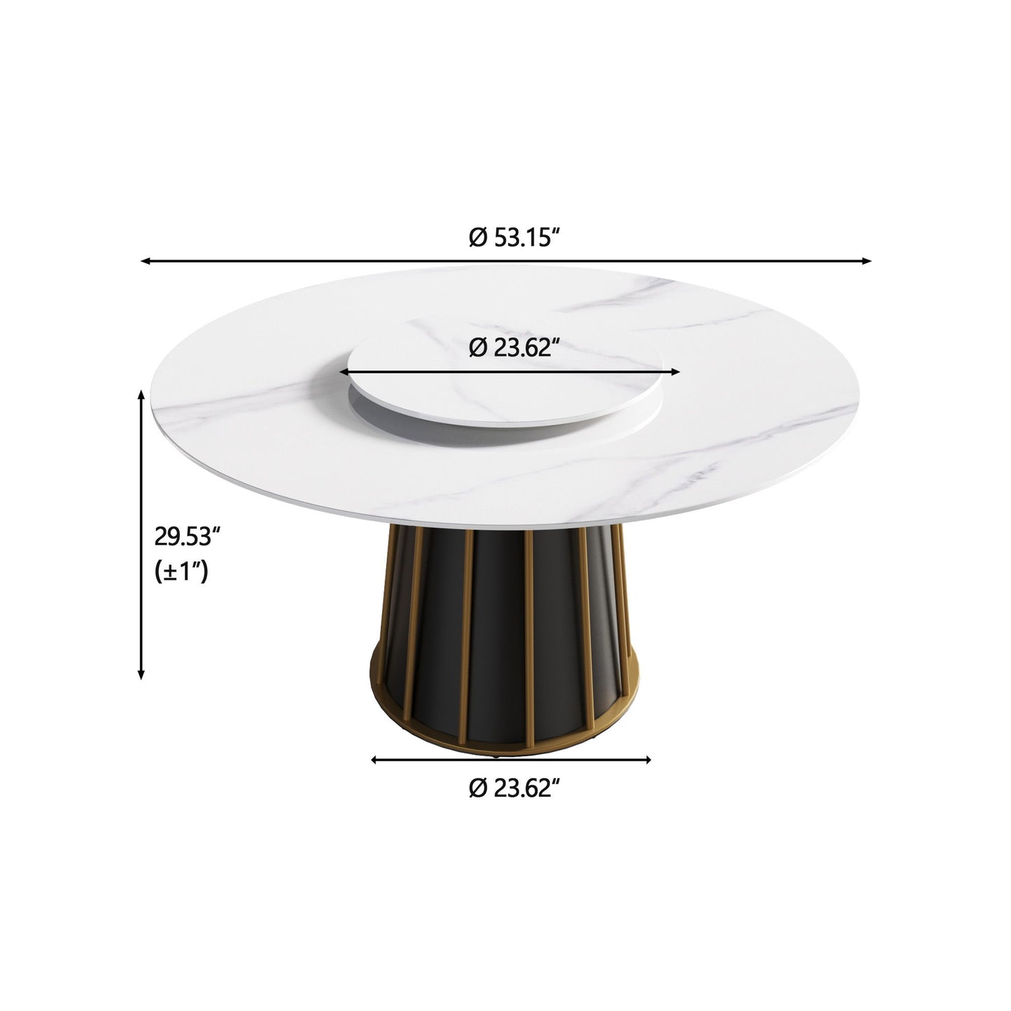 53.15" Modern Artificial Stone Round Panel Metal Iron Base Dining Table, Can Accommodate 6 People-23.62" Artificial Stone Turntable (Not Including Chairs) - White / Black Home Essentials