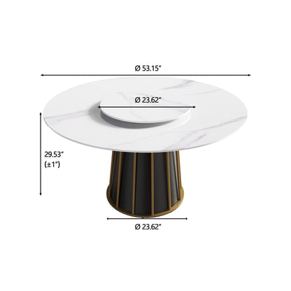 53.15" Modern Artificial Stone Round Panel Metal Iron Base Dining Table, Can Accommodate 6 People-23.62" Artificial Stone Turntable (Not Including Chairs) - White / Black Home Essentials