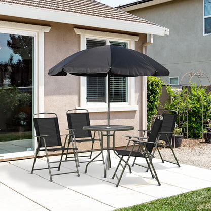 Outsunny - Patio Dining Set With Table Umbrella, Folding Chairs And Dining Table, Outdoor Patio Furniture Set Home Essentials