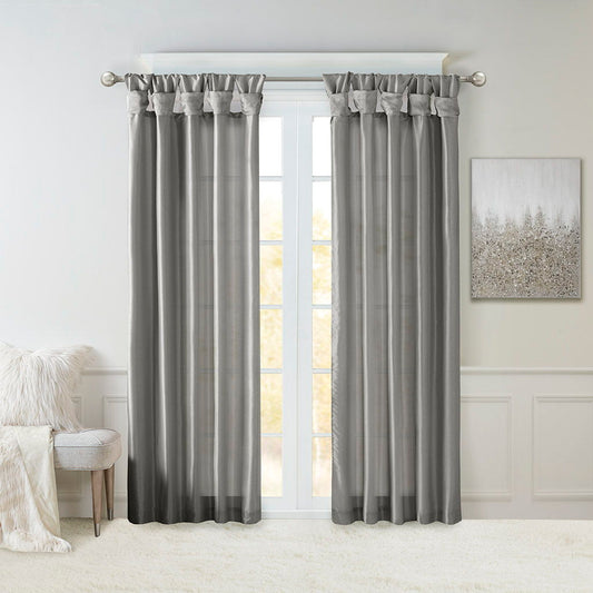 Emilia - 95" Twist Tab Lined Window Curtain - Charcoal