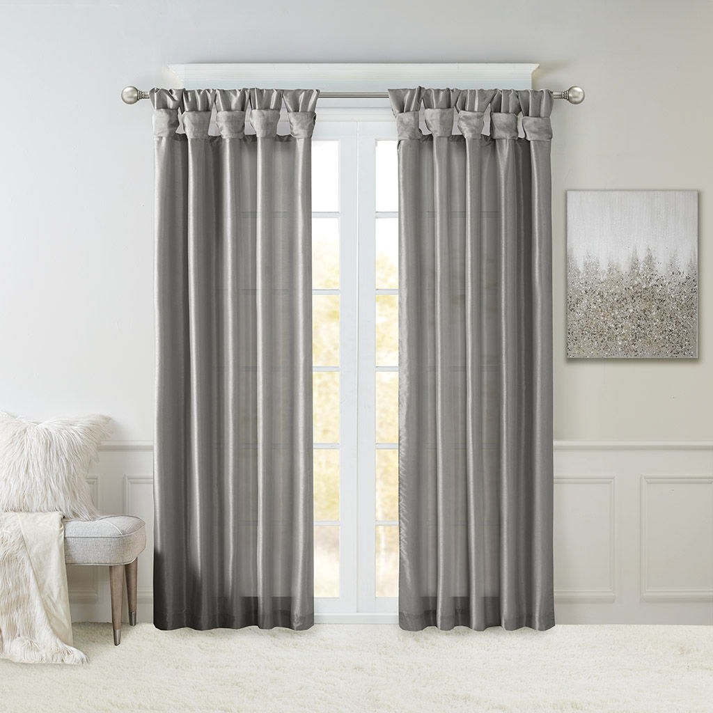 Emilia - 120" Twist Tab Lined Window Curtain - Charcoal