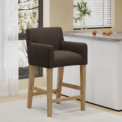 Charmed Upholstered Counter Stool With H Frame Base And Round Arms Noble House