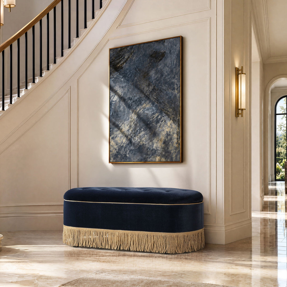 Melinda - Oval Tufted Bullion Fringe Storage Bench Jennifer Taylor Home