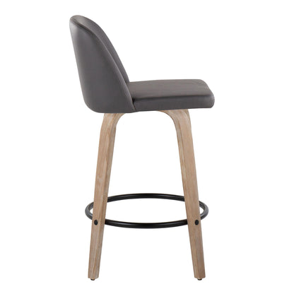 Toriano - Contemporary Fixed Height Counter Stool With Swivel & Round Footrest (Set of 2) - White Washed / Gray Lumi Source