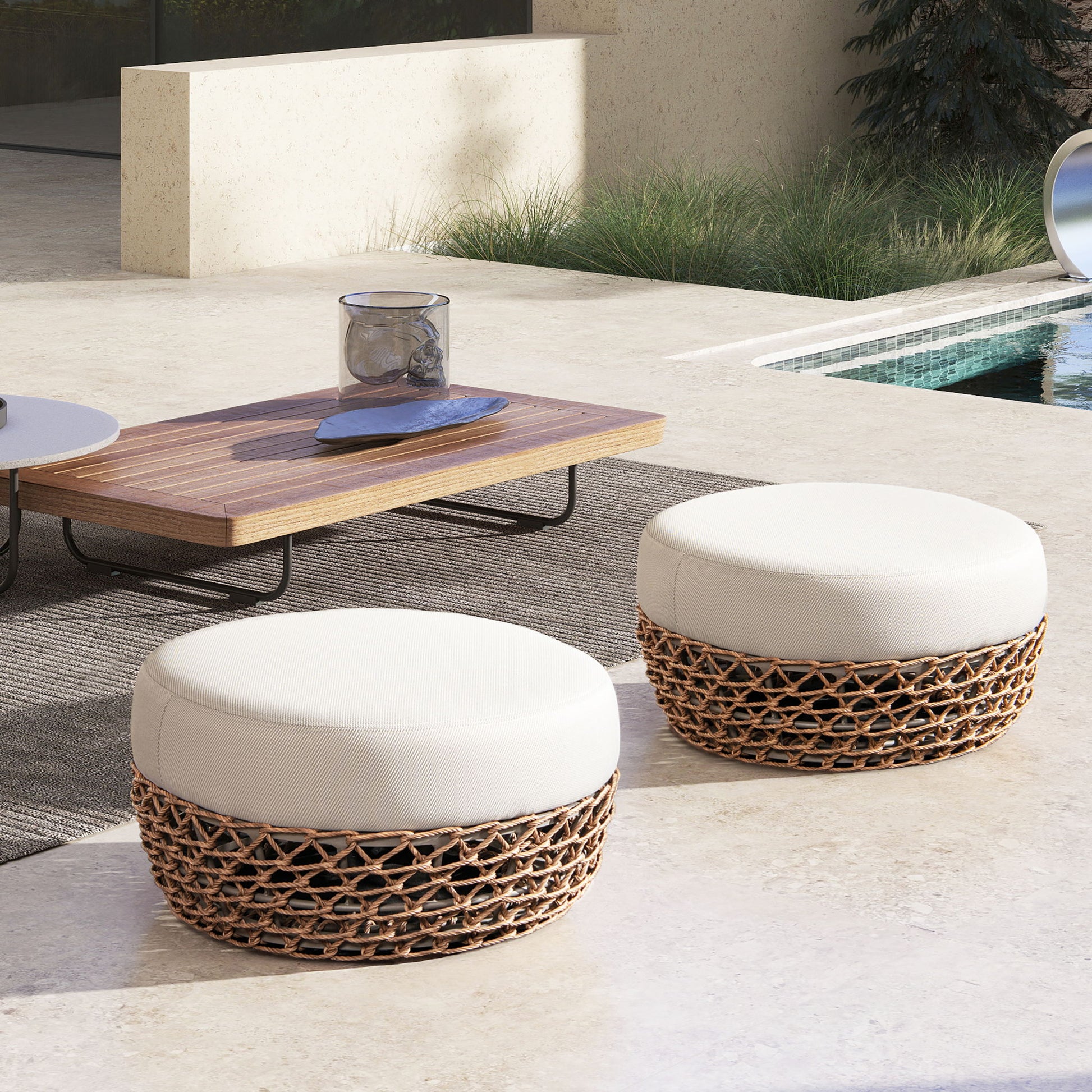Willow - Round Upholstered Patio Ottoman Jennifer Taylor Home