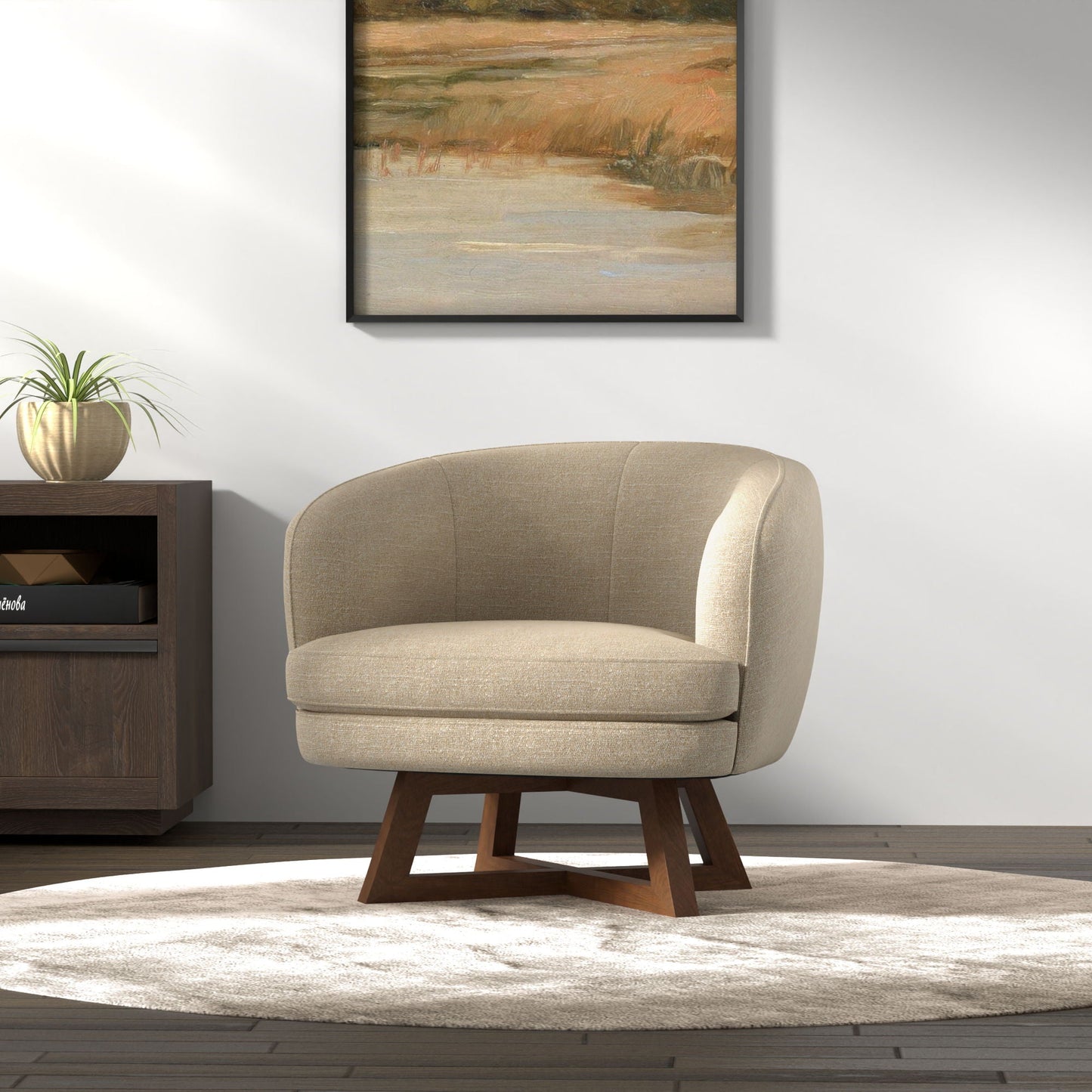 Swivel Accent Chair With Sculptural Base Emerald Home