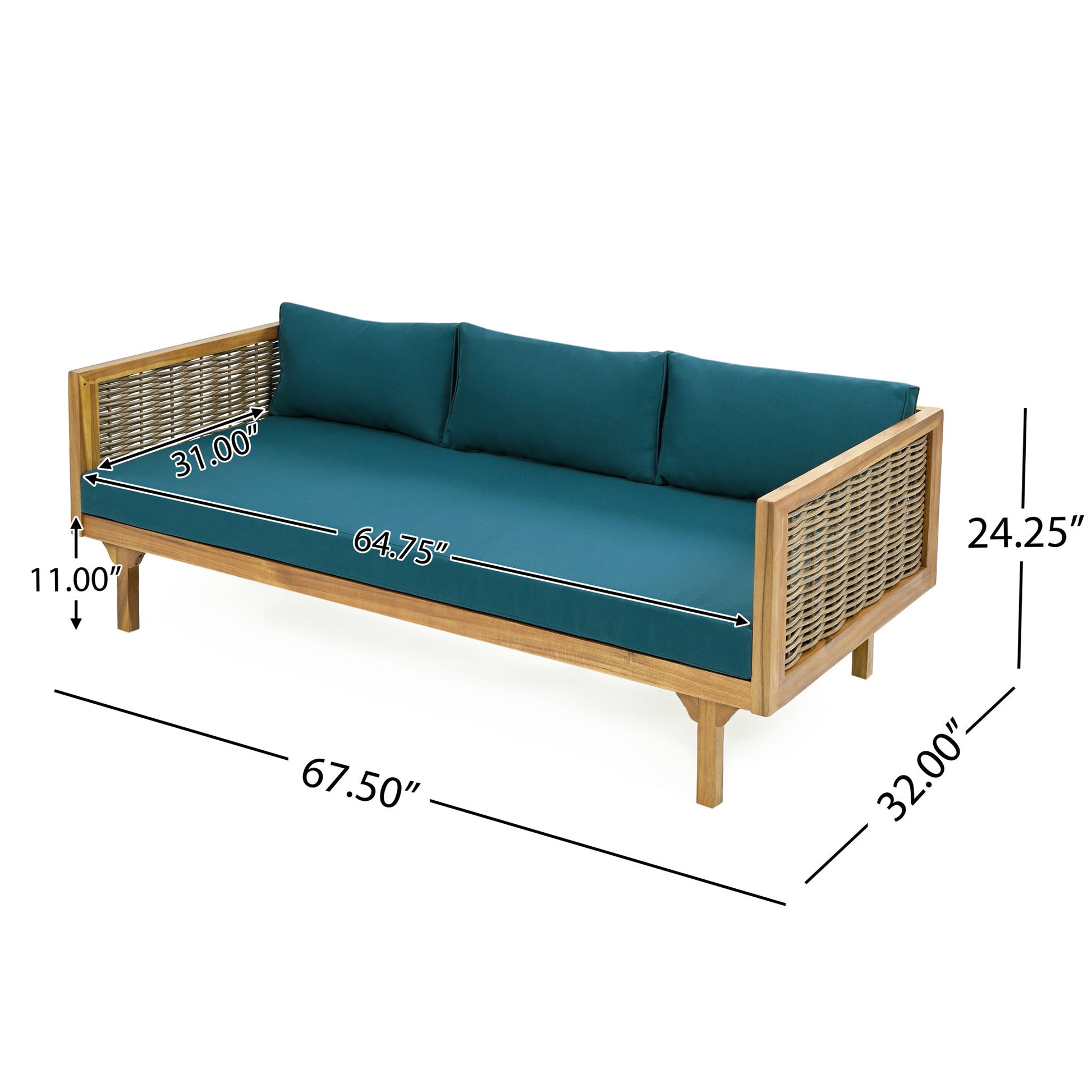 Claremont - 3 Seater Daybed Teak Acacia Wood Water Resistant Cushions Noble House