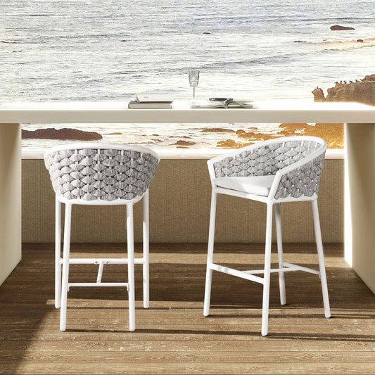 Rowan - Rope Barrel Low Back Patio Counter Stool (Set of 2) - Optic White Jennifer Taylor Home