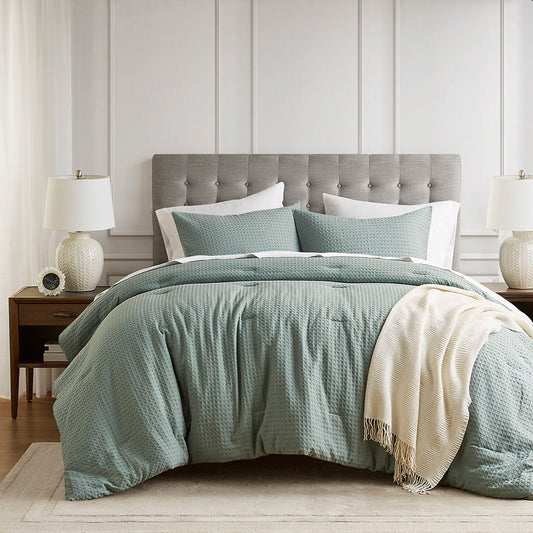 Mina - Twin/Twin Long Waffle Weave Textured Comforter Set - Sage Green Super Listing