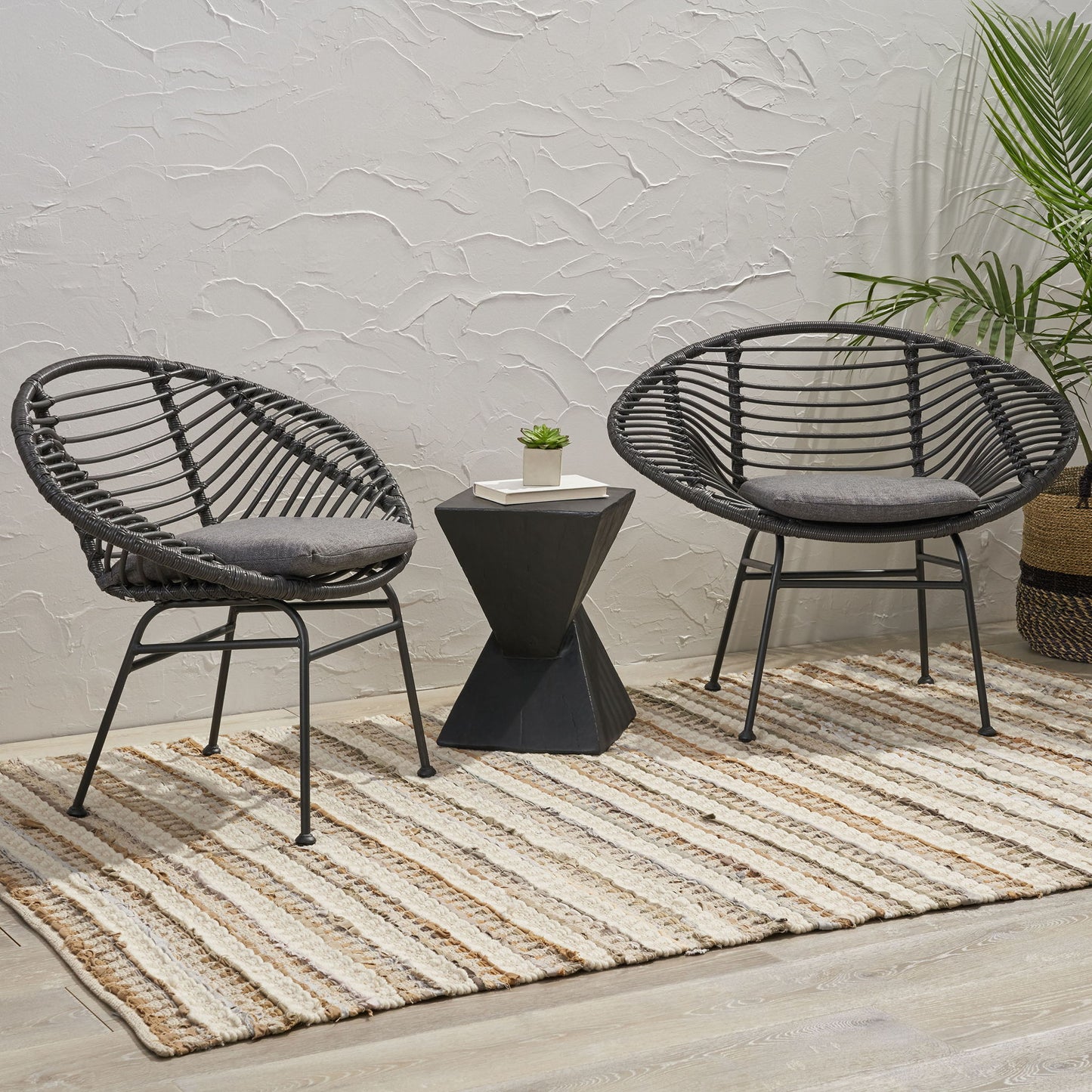 Cordella - Outdoor Woven Wicker Chairs With Cushions, (Set of 2) Noble House