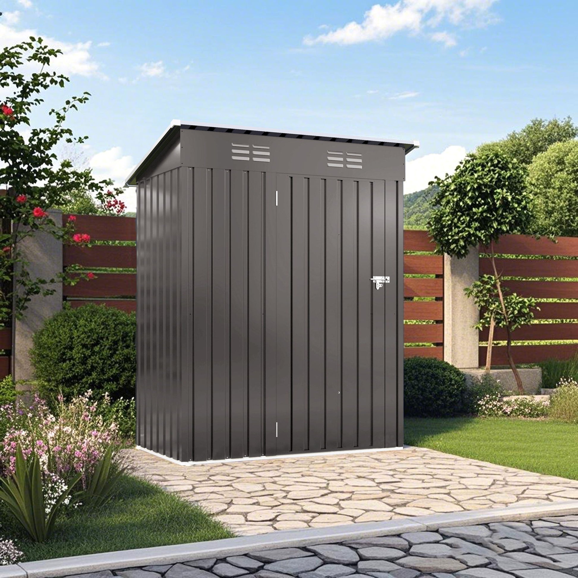 5 X 3 Ft Durable Metal Shed Outdoor Storage Shed With Pitched Roof And Lockable Door - Gray Daily Nest