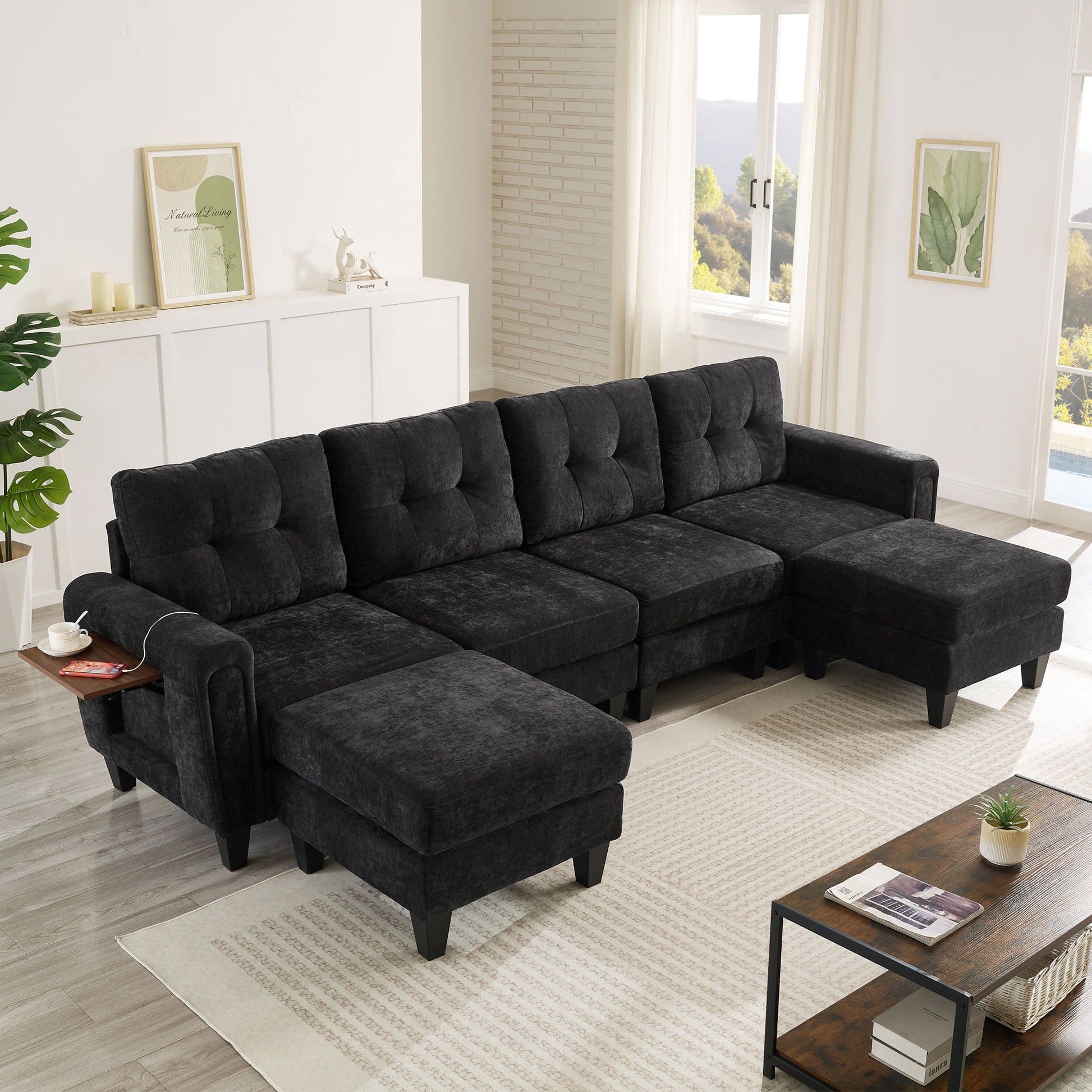 Modular Sectional Sofa With Movable Ottomans, USB Ports & Side Tables Hearth and Haven