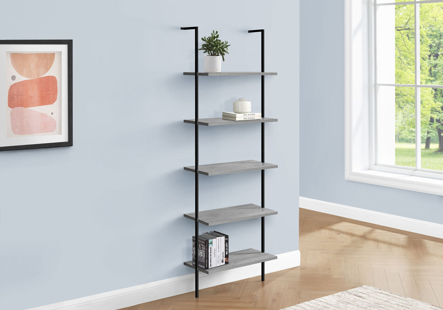 Bookshelf, Bookcase, Etagere, Ladder, 5 Tier, For Office, Marble Look Contemporary & Modern 8th Street