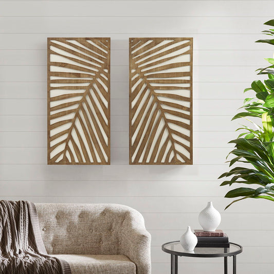 Birch Palms - Carved Wall Panel (Set of 2) - Dark Brown