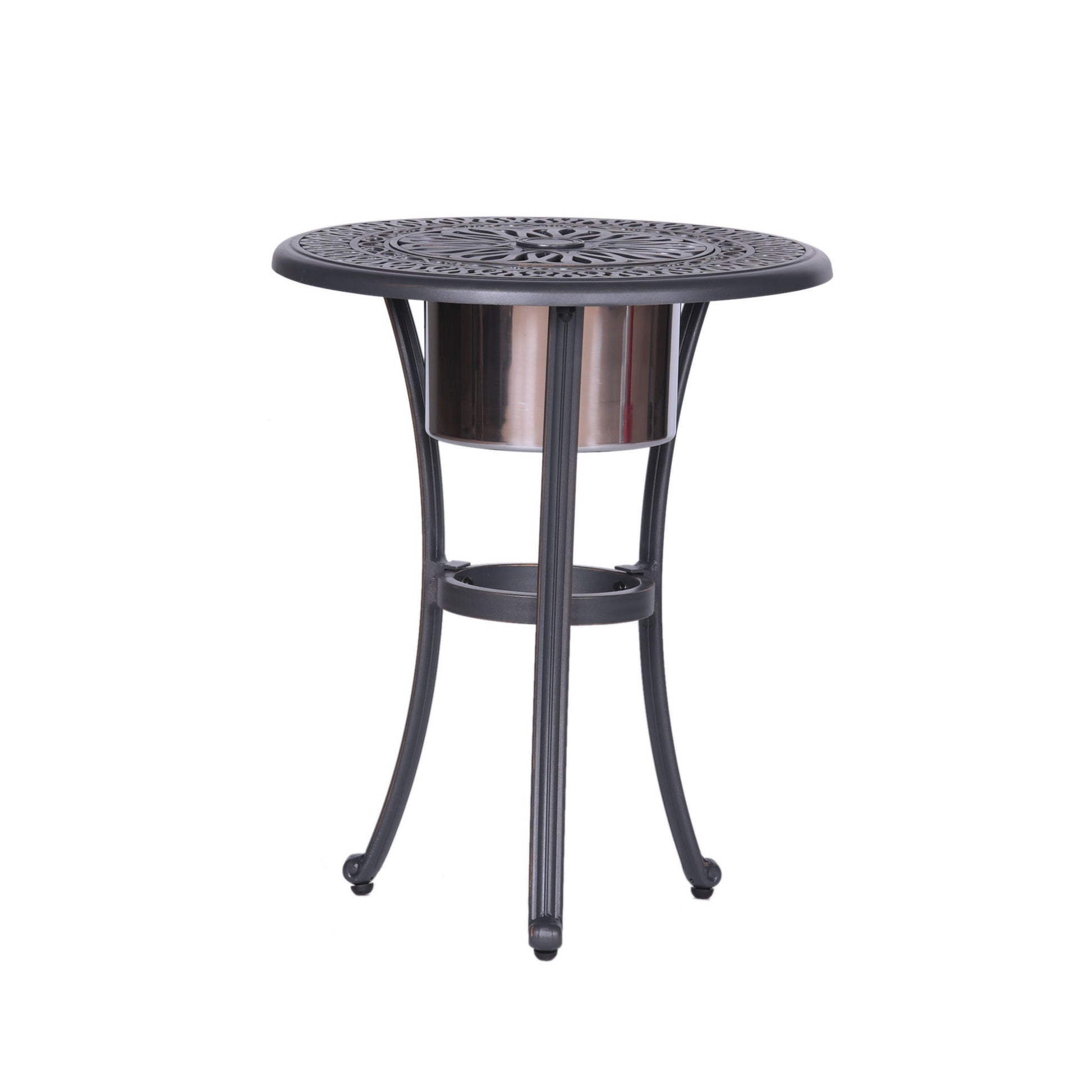 Outdoor Patio Aluminum Round Bistro Table/Side Table With Ice Bucket - Gunmetal Home Essentials