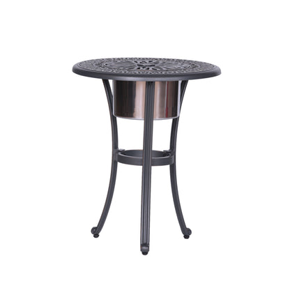 Outdoor Patio Aluminum Round Bistro Table/Side Table With Ice Bucket - Gunmetal Home Essentials