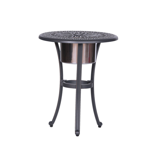Outdoor Patio Aluminum Round Bistro Table/Side Table With Ice Bucket - Gunmetal Home Essentials