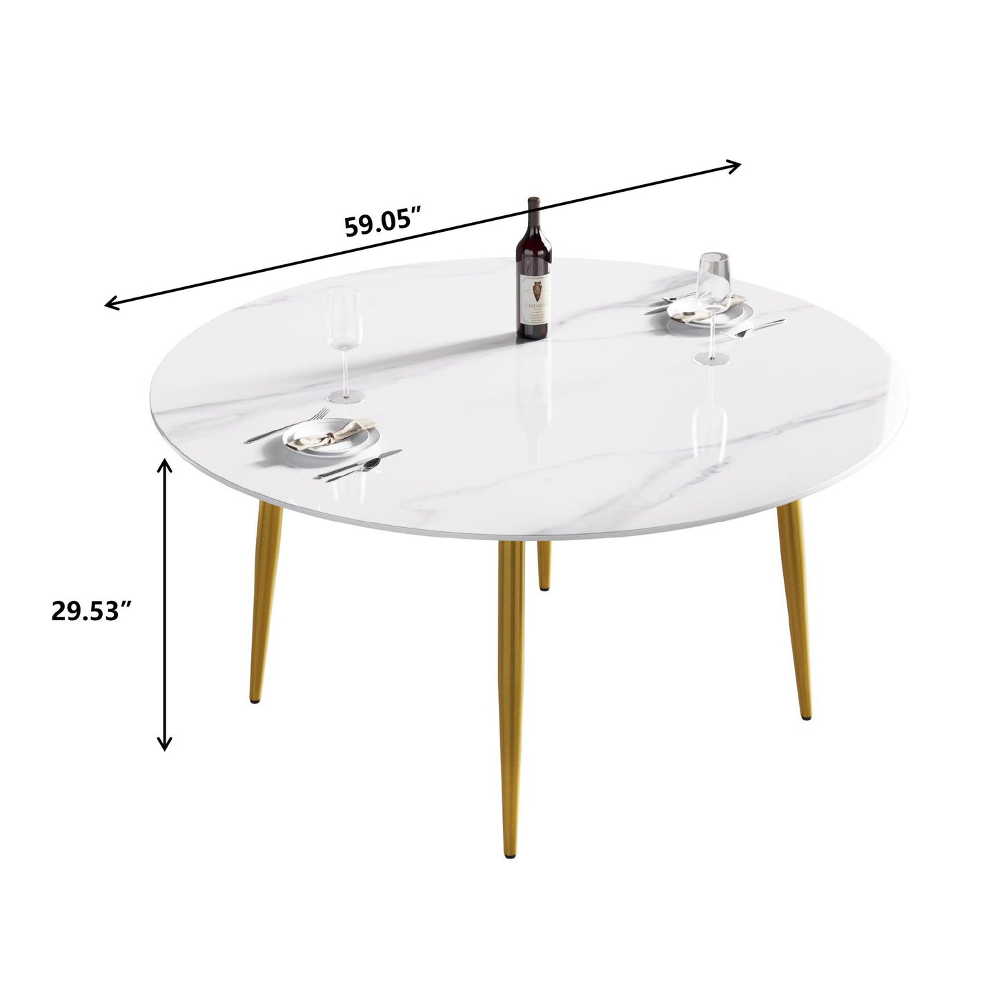 Modern Man-Made Stone Round Metal Dining Table-Position For 6 People Home Essentials