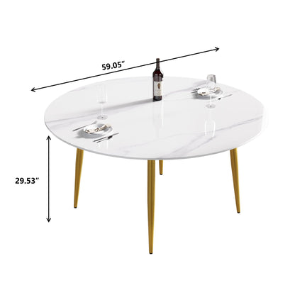 Modern Man-Made Stone Round Metal Dining Table-Position For 6 People Home Essentials