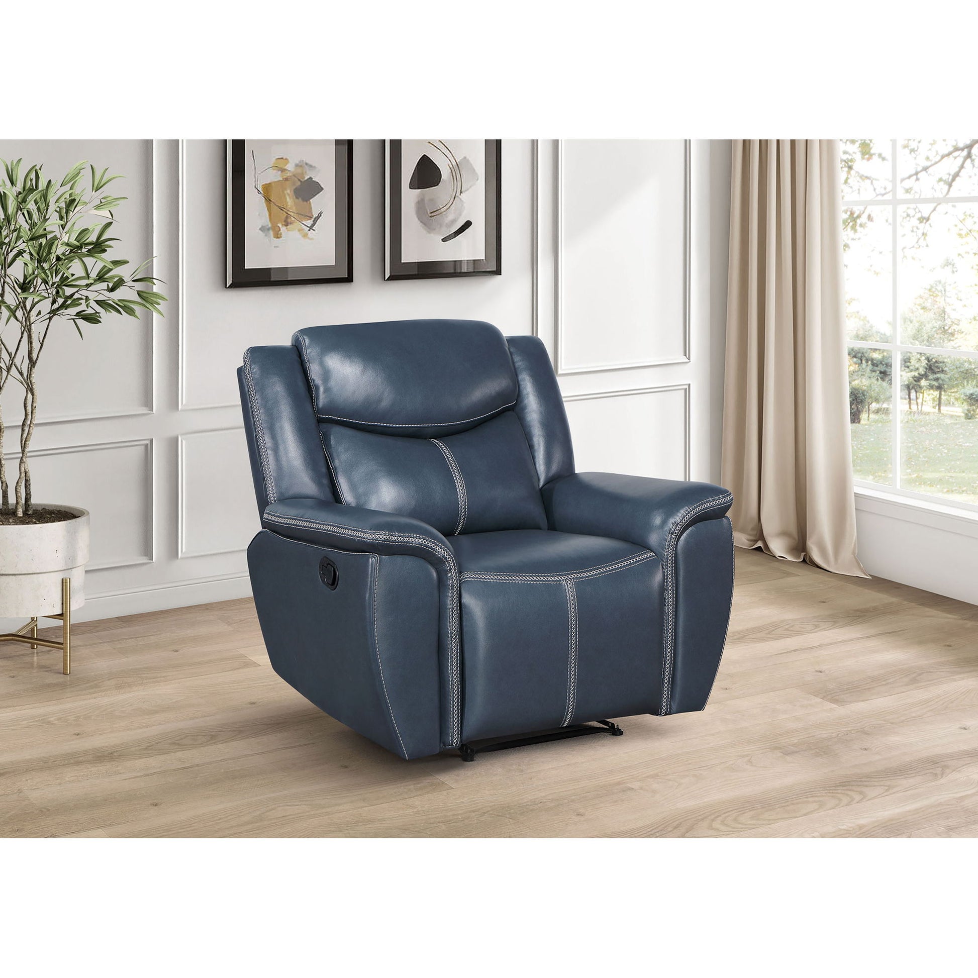 Brier - Upholstered Padded Arm Recliner Chair With Manual Recline And Pillowtop Arms - Blue Furniture Max