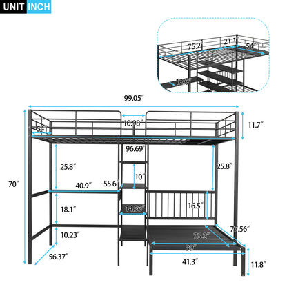 Full Over Twin Bunk Bed With Built In Desk, Shelves And Ladder - Black Hearth and Haven