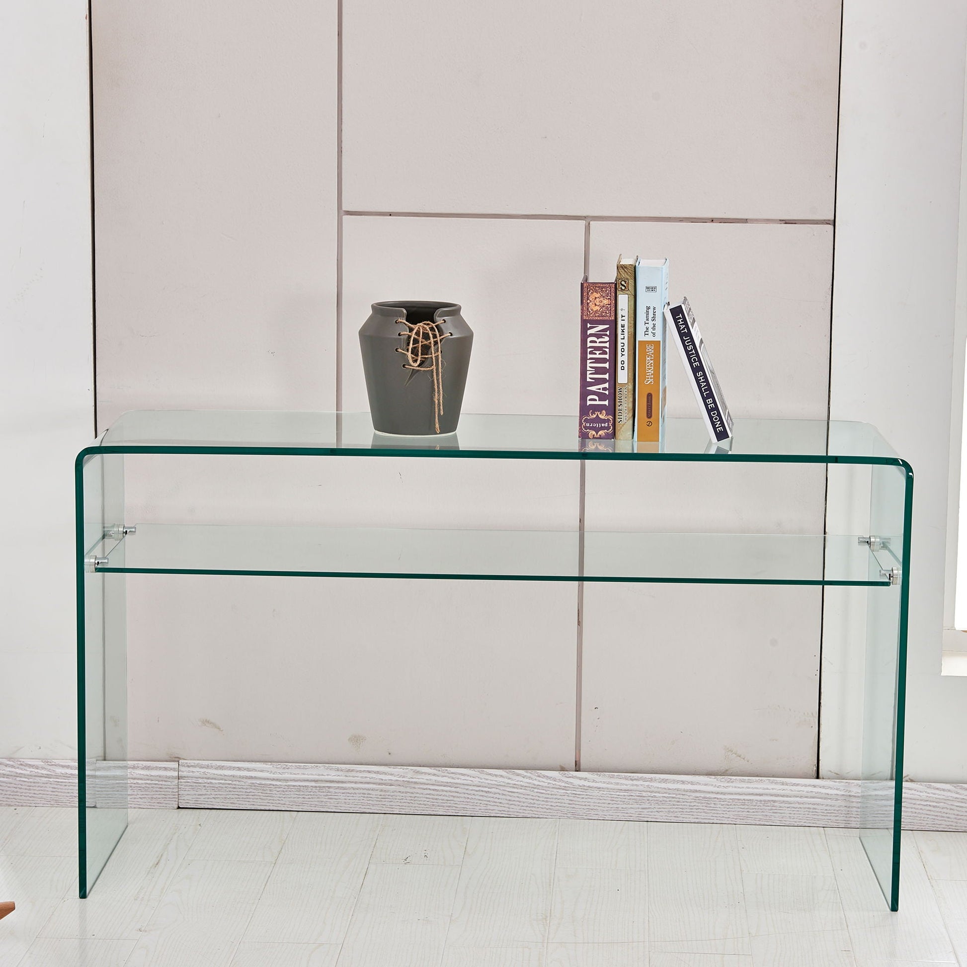 Modern Glass Console Table With Rounded Edges For Versatile Use Tempered Glass - Clear Home Essentials