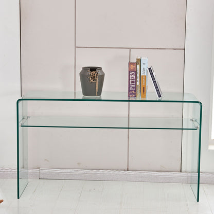 Modern Glass Console Table With Rounded Edges For Versatile Use Tempered Glass - Clear Home Essentials