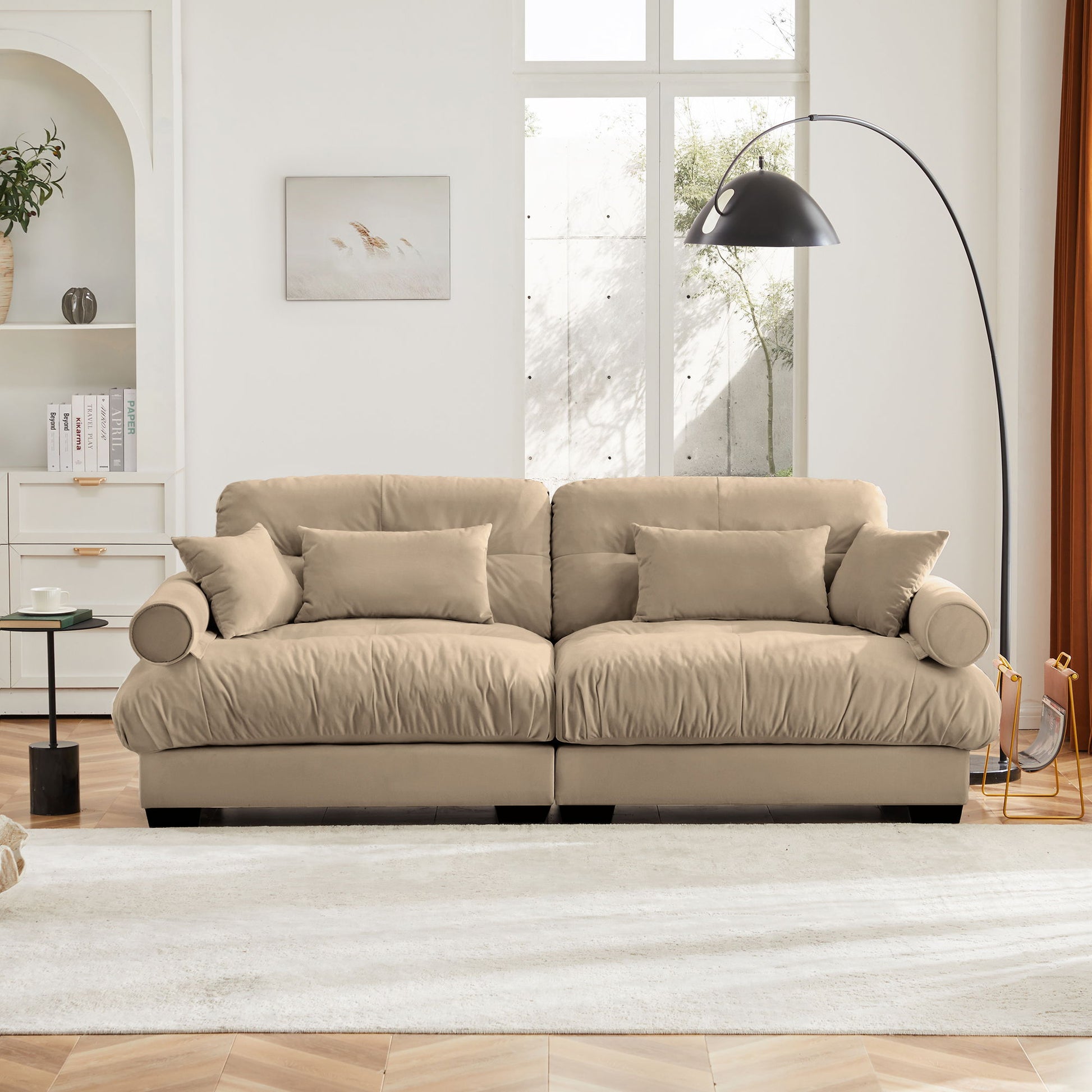 Modern Oversize Sofa With Cloud Like Comfort, Featuring Waist And Throw Pillows Home Essentials