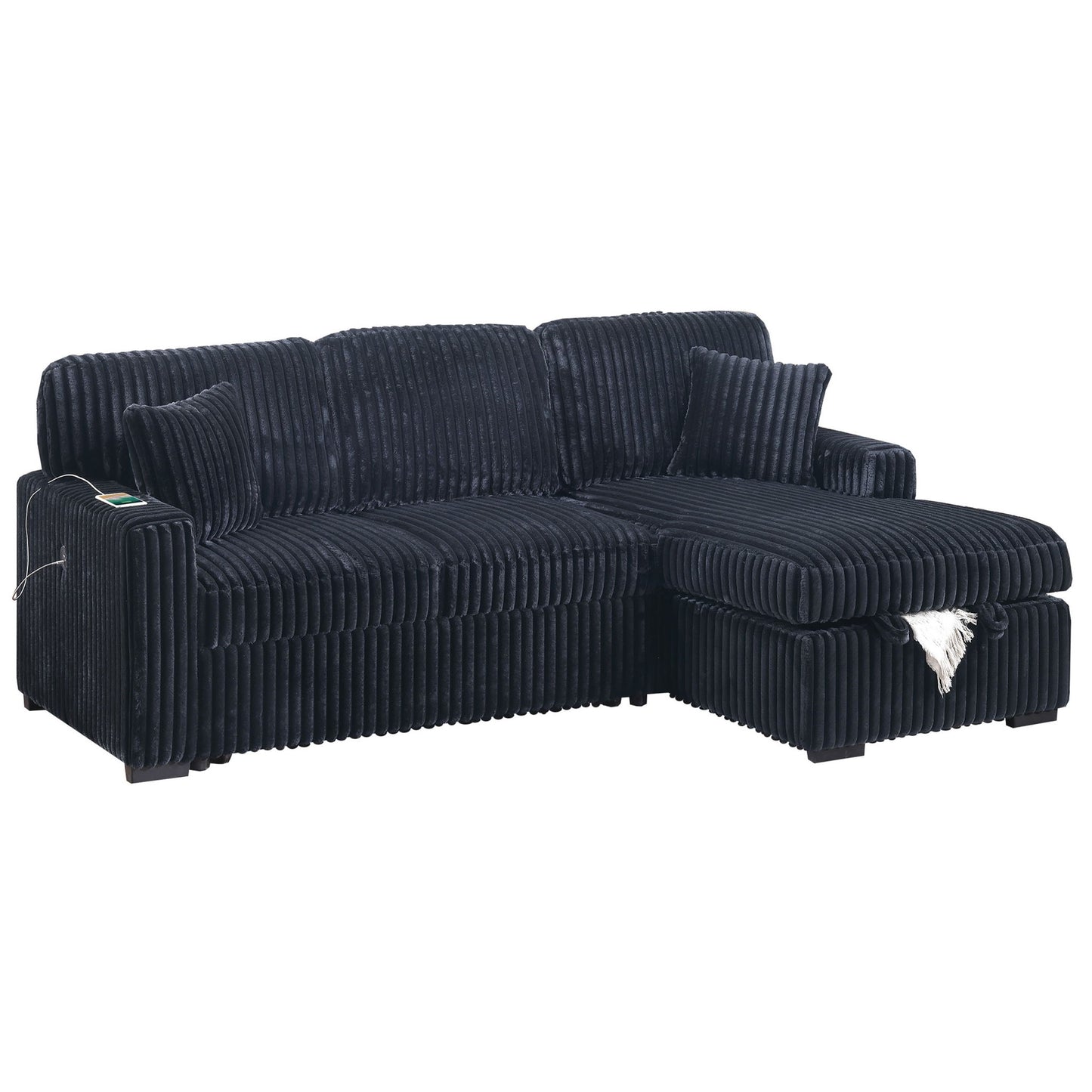 Convertible Sectional Upholstered Sleeper Sofa With Storage Chaise Home Essentials