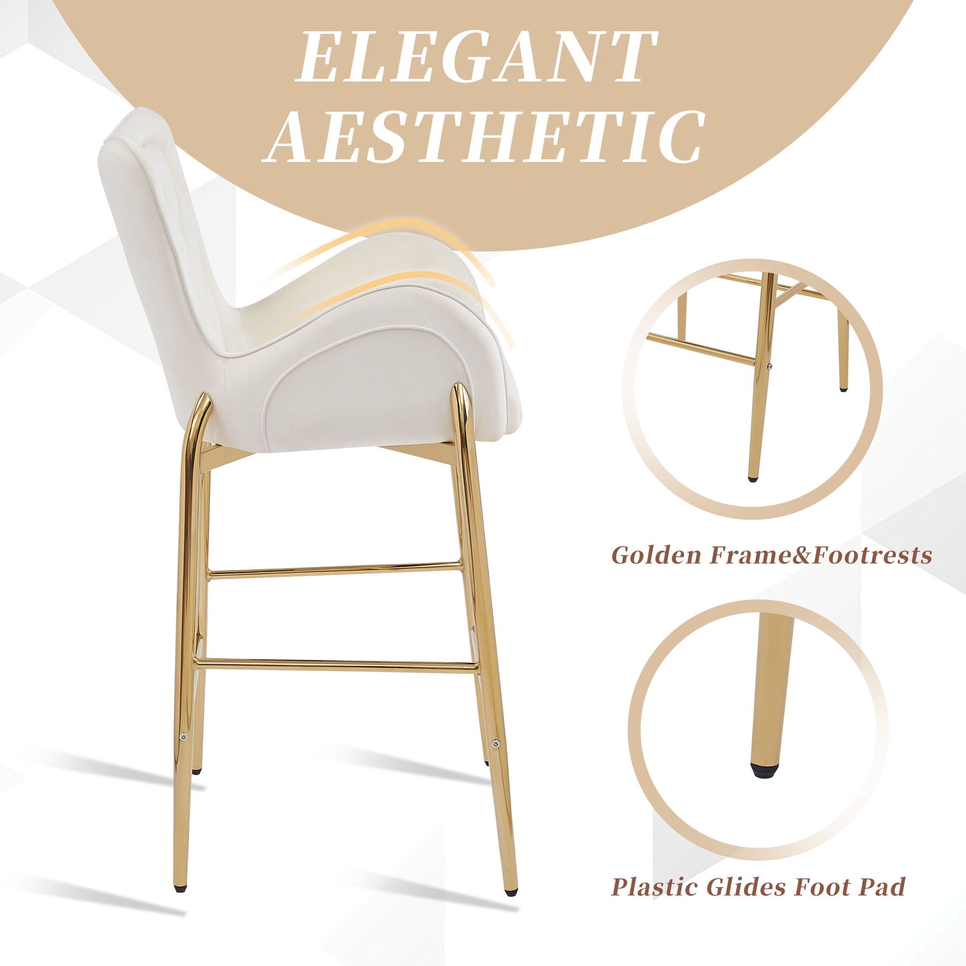Velvet Fabric Counter Height Bar Stools (Set of 2) Noble House