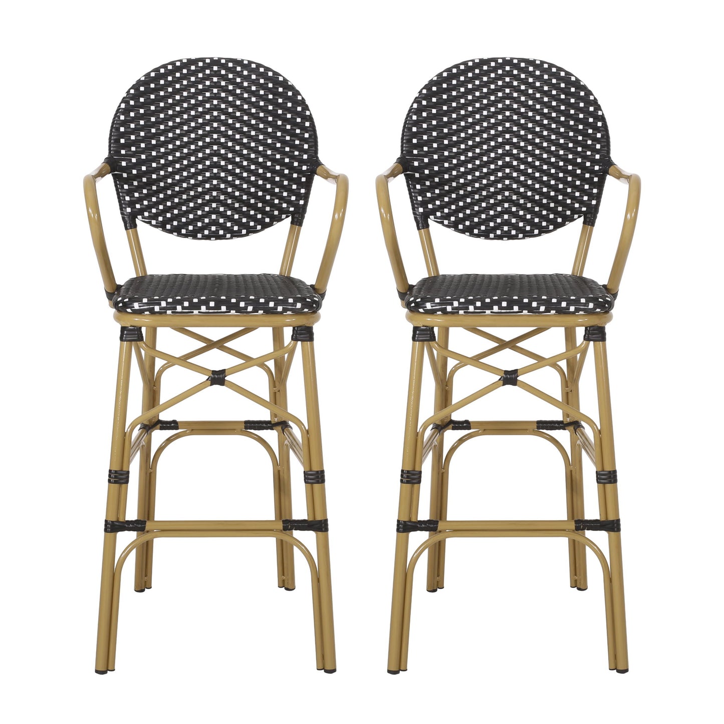Outdoor Wicker And Aluminum French Barstools (Set of 2) Noble House