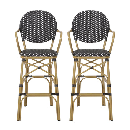 Outdoor Wicker And Aluminum French Barstools (Set of 2) Noble House