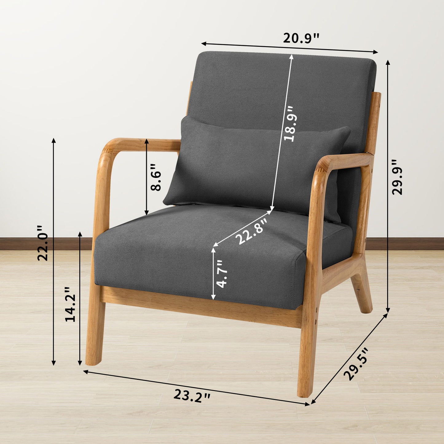 Leisure Chair With Solid Wood Armrest And Feet, Mid-Century Modern Accent Sofa, 1 Seat Home Essentials